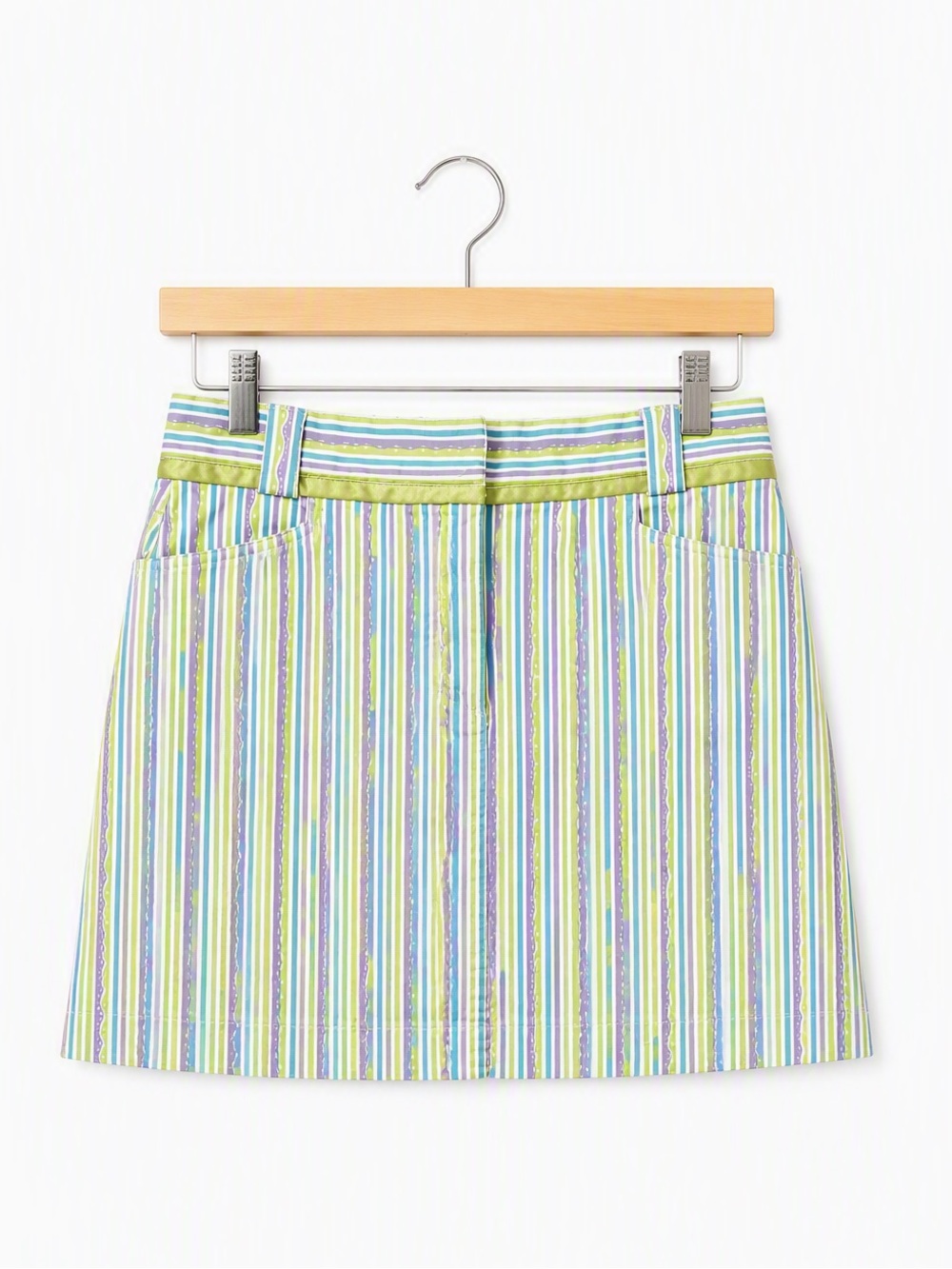 Vintage Y2K Unique Titania Pastel Striped Mini Skirt - Size US 2 AUS 6 Fun